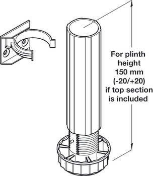 Adjustable Plinth Foot, Set, for Plinth Height 150 mm, Plastic
