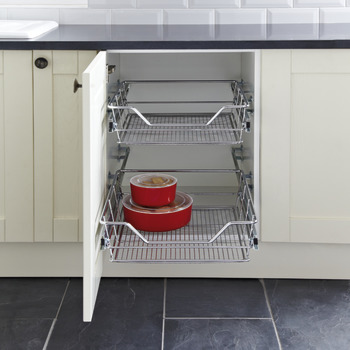 Pull Out Storage Basket Set, Chrome Mesh Wire Baskets, for Cabinet Widths 300-600 mm