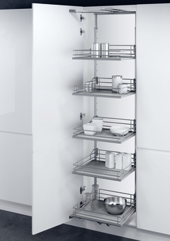 Swing Out Larder Unit, For Cabinet Width 300-400 mm, with Premea Solid Grey Base Silver Wire Storage Baskets, Vauth-Sagel VS TAL Gate N