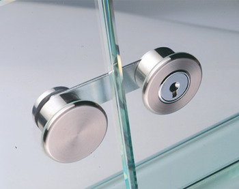 Glass door cam lock, CAM, with plate cylinder, for double door, for glue fixing