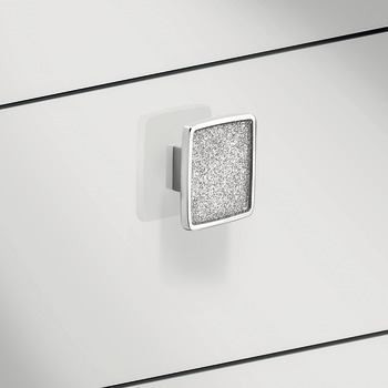 Furniture knob, Zinc alloy, with glitter insert, square