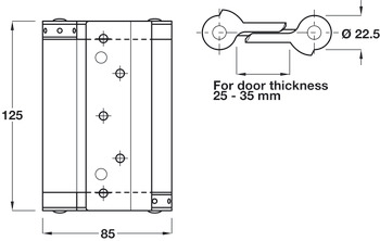 Spring Hinge, Double Action, 125 x 85 mm, Steel
