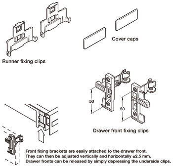 Fixing Component Set, for Moulded Plastic Drawers, Plastic