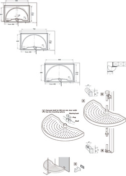Carousel Set, Cream-White Plastic, Half Circle, for Min. 390-490 mm Door Width