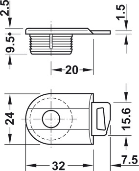 Conector component, Solo 32, with dowel
