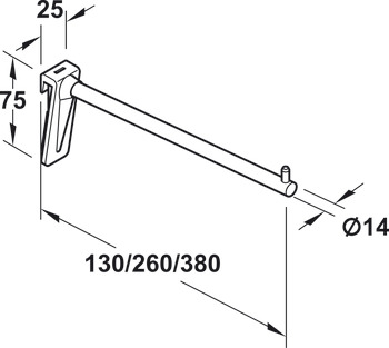 Straight Display Arm, Length 130-380 mm, Point and Rail Suspension System