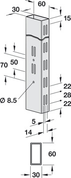 Four Sided Column, 60 x 30 mm, Shoptec Shopfitting System