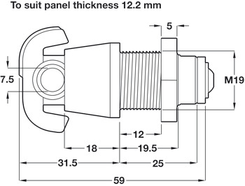 Padlockable Cam Lock, for 6.5, 12.2 or 19.2 mm Panels