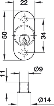 Push Button Cylinder, Ø 22 mm, Locking Pin with M5 Internal Thread