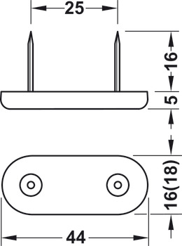 Pin Type Glide, with Two Nails, White Plastic