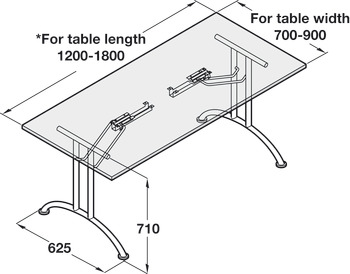 Table Fitting, Folding, T-Frame, 710 mm High