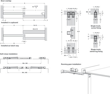Fitting Set, for Sliding Cabinet Doors, Hawa-Clipo 16 HM