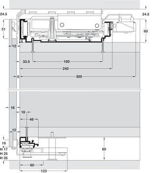 Top and Bottom Guide Rails, for Flush Sliding Wardrobe Doors, Häfele PS40