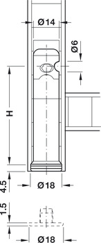 Plinth height adjuster, for mounting in drilled hole