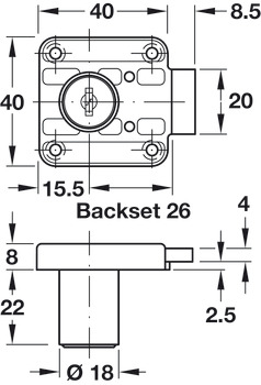 Rim Lock, with Ø 18 mm Cylinder, Drawer Version