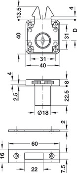 Roller shutter rim lock, for fixed plate cylinder, backset 24.5 mm