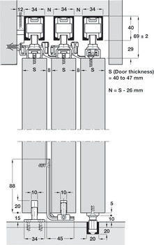 Fitting Set, Add-On System, for Sliding Interior Doors, Hawa-Telescopic 80/3