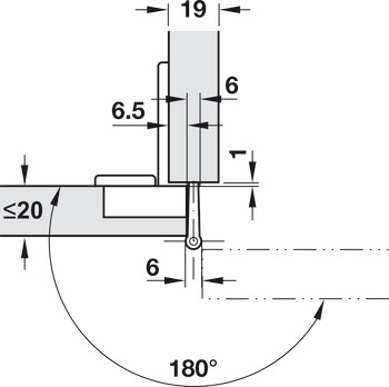 Exposed Axle Hinge, 180°, Half Overlay Mounting, Aximat 100