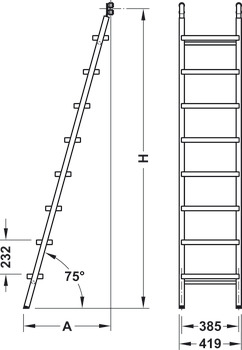 Sliding ladder, With wooden steps, stainless steel