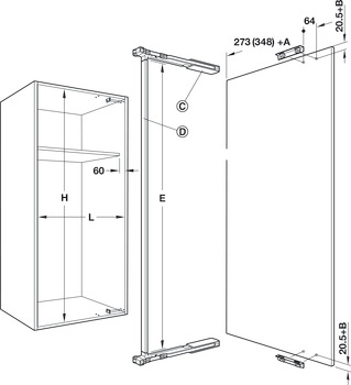 Door Opening Mechanism, Min. Cabinet Width 398-475 mm, for Door Width 450-600 mm