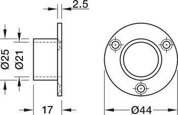 Rail end support, For wardrobe rail, round, Ø 20 mm
