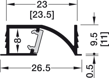 Profile for recess mounting, Häfele Loox5, Profil 1107, für LED-Bänder, Polycarbonat
