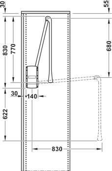Wardrobe lift, For internal cabinet width 440–610 mm