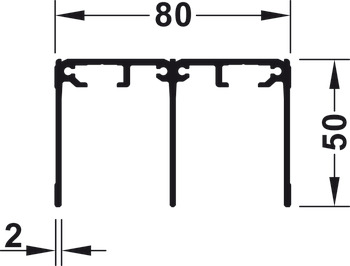 Double guide track, top, for screw fixing, height 50 mm, pre-drilled