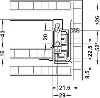 Drawer side runner system, 63 mm High, Length 450 mm, Nova Pro Scala