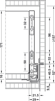 Drawer side runner system, 186 mm High, Length 270-500 mm, Nova Pro Scala
