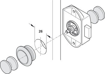 Deadbolt rim lock, Häfele Push-Lock, can be operated from both sides