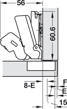 Concealed hinge, Häfele Duomatic 165°, full overlay mounting