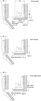 Mirror Door Hinge, 128°, for Double Sided Mirror Doors 3-8 mm, With or Without Spring, Mirro