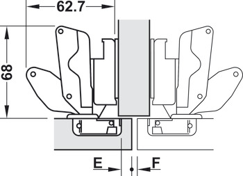 Concealed hinge, Häfele Metallamat A/SM 175°, half overlay mounting/twin mounting