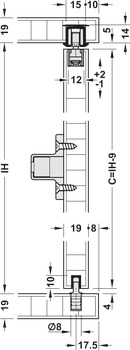 Fitting Set, for Sliding Cabinet Doors, Hawa-Clipo 16 HM