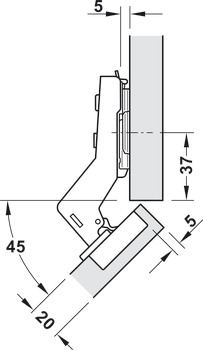 Concealed Cup Hinge, 110°, for 45° Angle Cabinets, Häfele Metalla 310