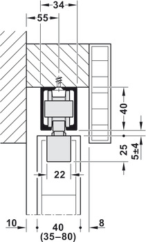 Fitting Set, for Sliding Interior Doors, Hawa-Junior 80/B (Modified)