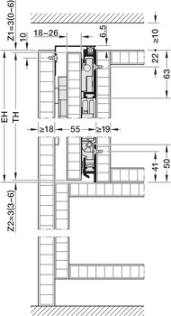 Fitting Set, for Pivoting Cabinet Doors, Soft Closing, Hawa-Concepta III 25/35 Push