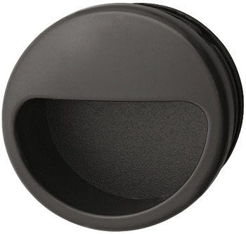 Inset Handle, plastic, round on the outside, semi-circular recess