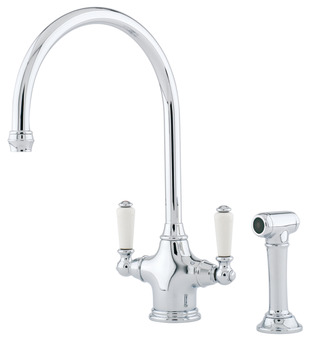 Tap, Traditional Dual Lever Monobloc, Separate Pull Out Spray, Perrin and Rowe Phoenician
