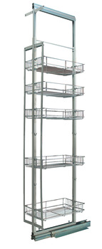 Pull Out Larder Unit, Chrome Linear Wire Baskets, Centre Mounting, Installed Height 1690-2090 mm, for Cabinet Width 300 mm