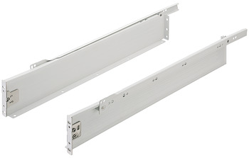 Drawer side runner system, single-walled, Häfele Matrix Box Single A25, single extension, height 86 mm, white aluminium, RAL 9006