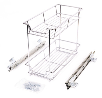 Pull Out Storage Unit, Two Tier, Chrome Linear Wire Basket, for Cabinet Widths 200-400 mm