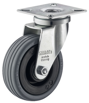 Single Wheel Castor, Swivel, with or without Brake, Wheel Ø 50-75 mm, Plate Fixing