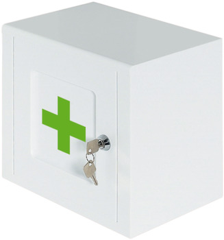 Lockable Medicine Cabinet, White with Green Cross Logo, Ninka