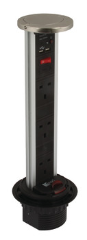 Vertical Powerdock, Rated IP54, 3 x UK 13 Amp Sockets and 2 x 700 mA USB Connectors, Max. 2400 mA Output