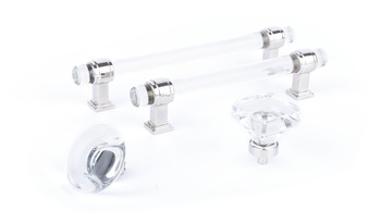 Pull Handle, Zinc Alloy &amp; Glass, Fixing Centres 128-160 mm, Glacio