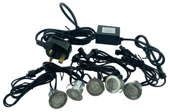 LED Plinth Light 12 V, Ø 30 mm, Rated IP67, Light Set with Driver